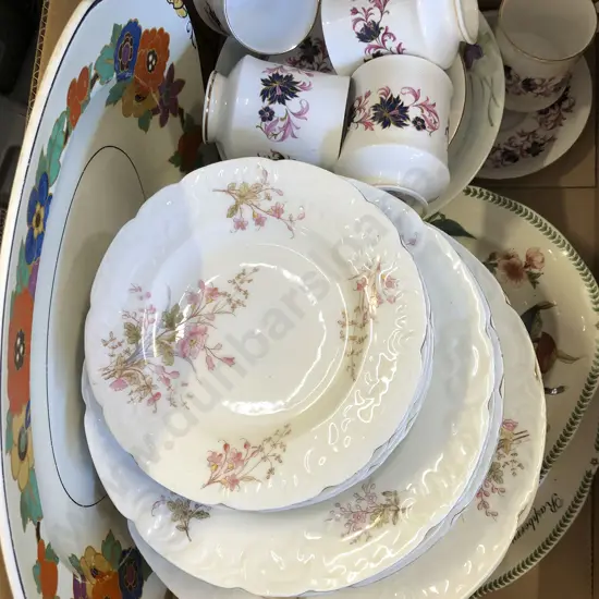 Box of Assorted Fancy China Including Floral Dinnerware