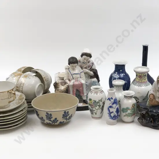 Quantity of Assorted Including Egg Shell China with Figures and Vases