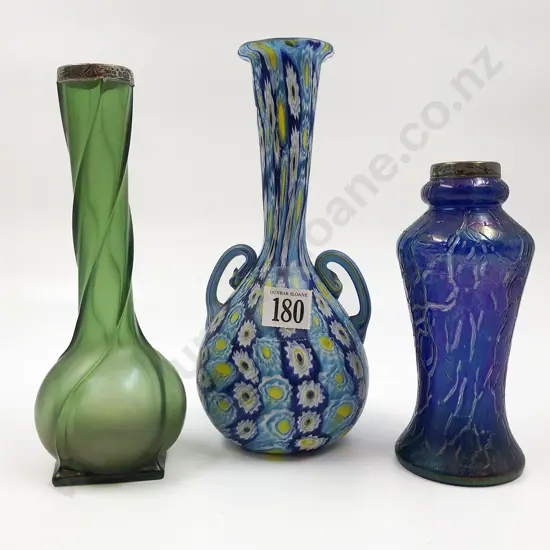 Three Art Glass Vases with Two S/S Rims