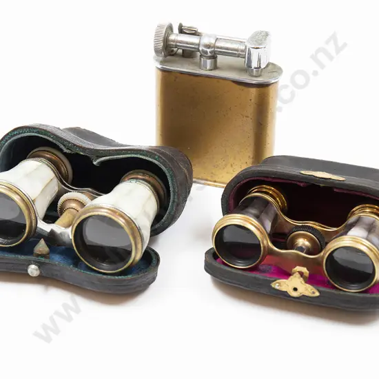 Two MOP Binoculars Together with Vintage Lighter