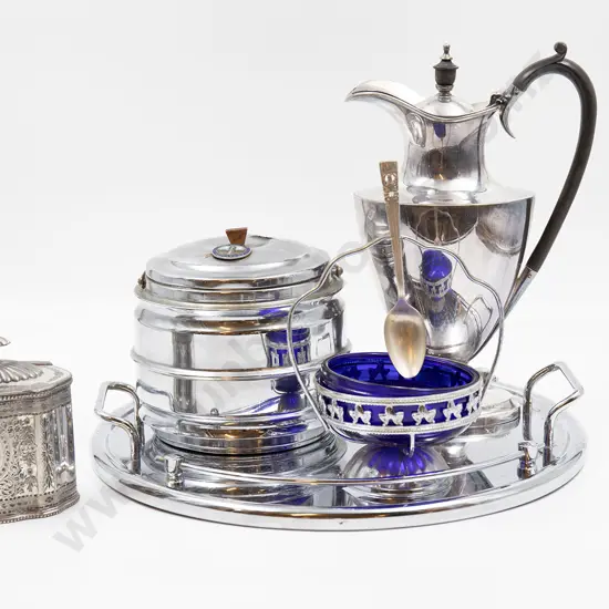 Quantity of Assorted S/P Including NZ Biscuit Barrel On Art Deco Tray