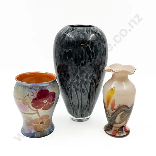 Large Art Glass Vase Together with Two Other Vases