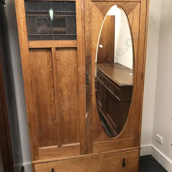 Oak Art Deco Mirror Door Wardrobe (Borer)