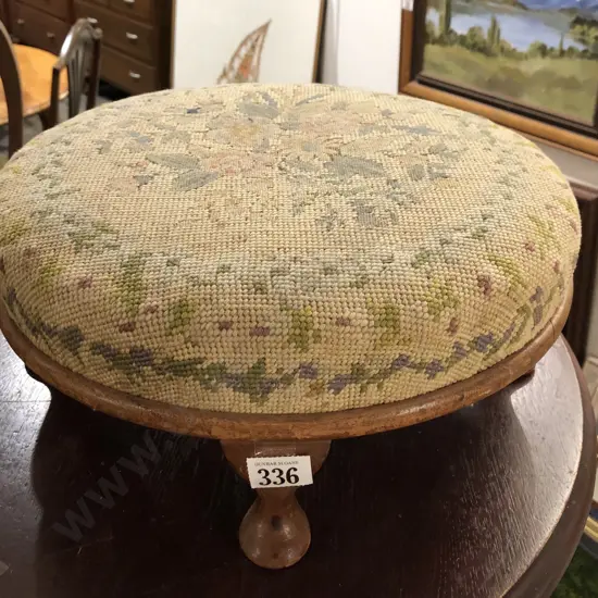 Tapestry Topped Circular Foot Stool