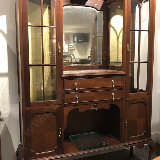 Edwardian Glazed Door Mirror Back Display Cabinet (Faults)