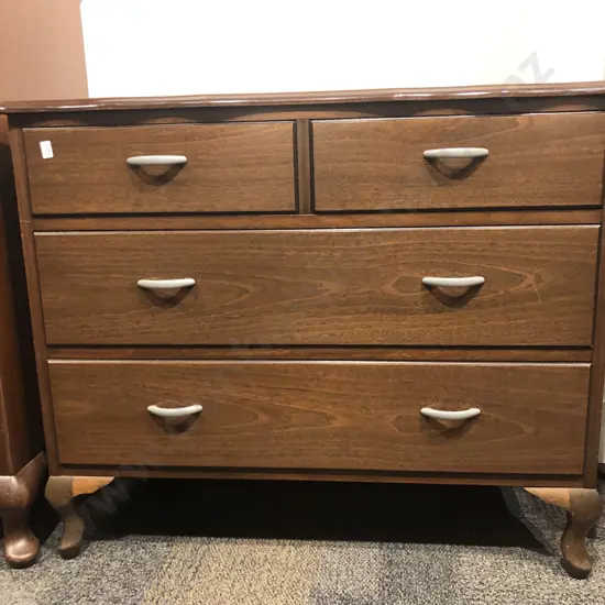 Low Mahogany Four Drawer Chest of Drawers