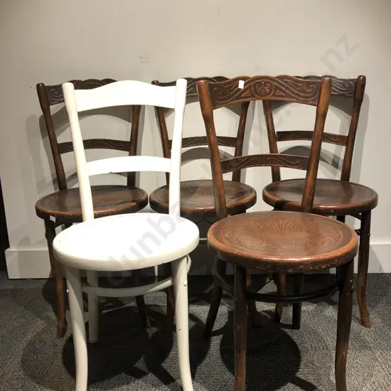 Five Bentwood Dining Chairs (One White Painted) Together with Side Table