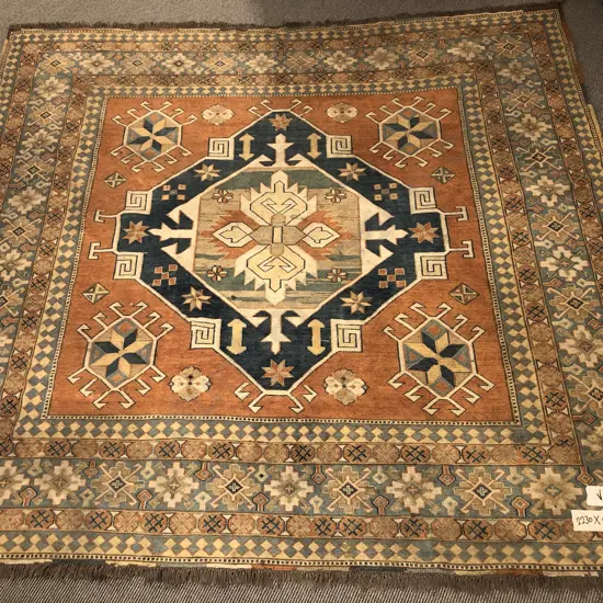 Square Persian Floor Rug with Centralized Medallion