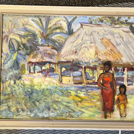 Unsigned Samoan Village Scene Oil