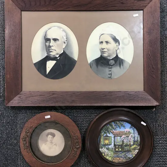 Two Circular Framed Prints Together With Oak Framed Portrait Print (3)