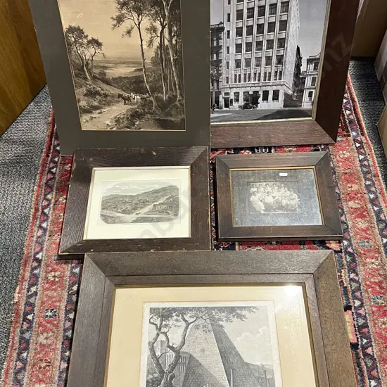 Four Assorted Oak Framed Prints Together With Loose Print (5)