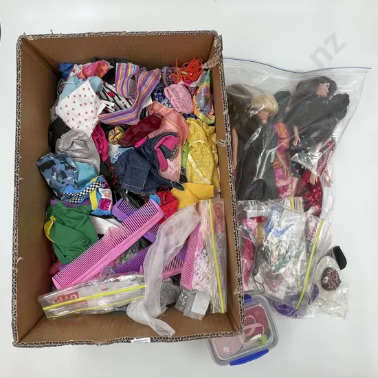 Carton Quantity Commercial and Handmade Barbie Clothes and Various Dolls