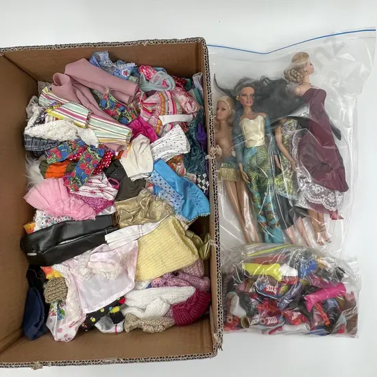 Carton Quantity Commercial and Handmade Barbie Clothes and Various Dolls