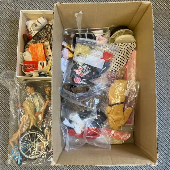 Carton Quantity Commercial and Handmade Barbie Clothes and Various Dolls