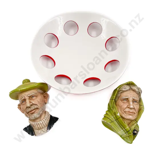 Two Figural Wall Hangings Together With Decorative Fruit Bowl