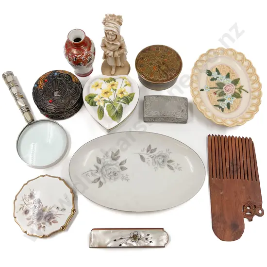 Small Box of Assorted Incl. Trinket Boxes and MOP Magnifying Glass