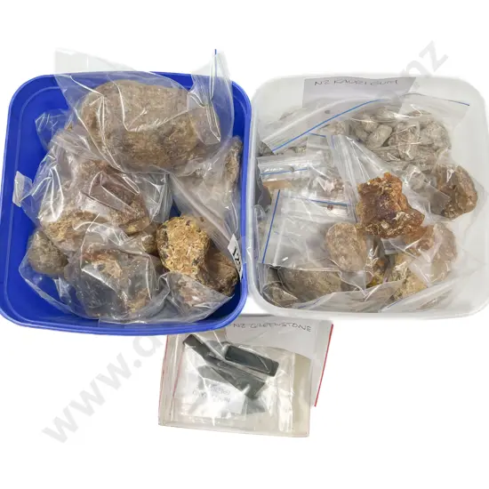 Two Boxes of Assorted Kauri Gum and Small Assortment of Greenstone