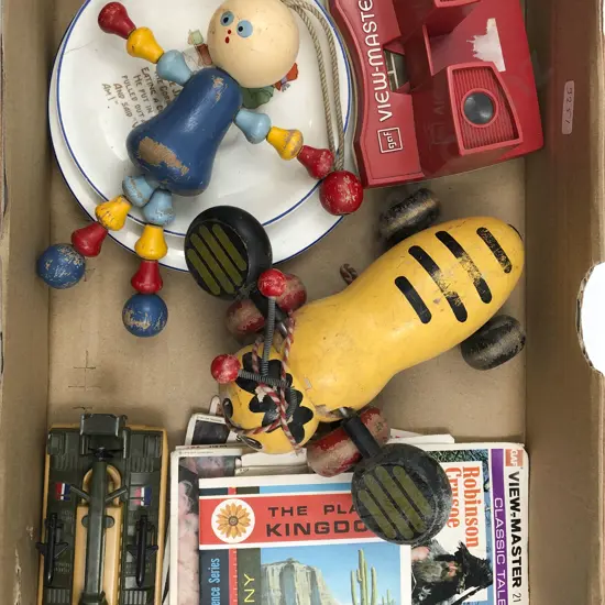 Small Box of Assorted Vintage Toys Incl. View-Master and Slides