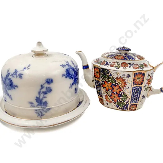 Two Blue and White Trivets Together With Ceramic Dome Cover and Imari Pattern Teapot (Faults)