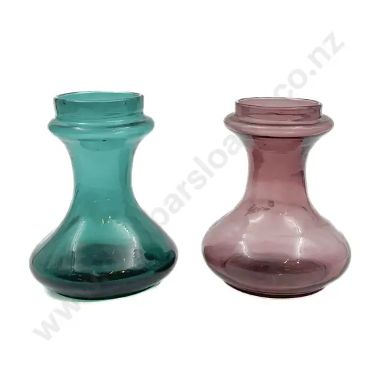 Two Victorian Glass Rosebud Vases in Cranberry and Teal