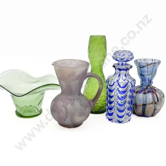 Five Pieces of Assorted Art Glass (Small Decanter Faults)
