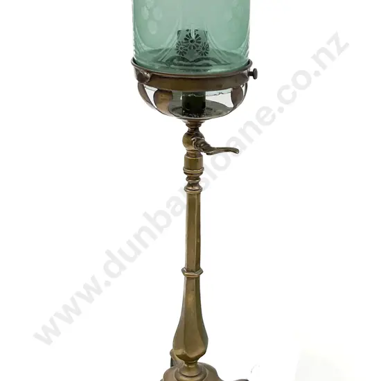 Brass Table Lamp With Edwardian Glass Shade