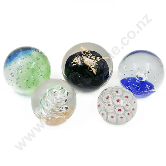 Five Assorted Art Glass Paperweights