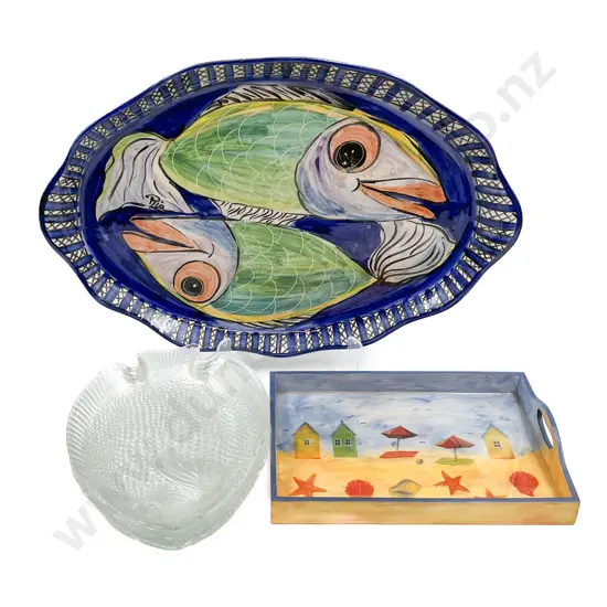 Glass Fish Plates Together With Decorative Ashet Etc.
