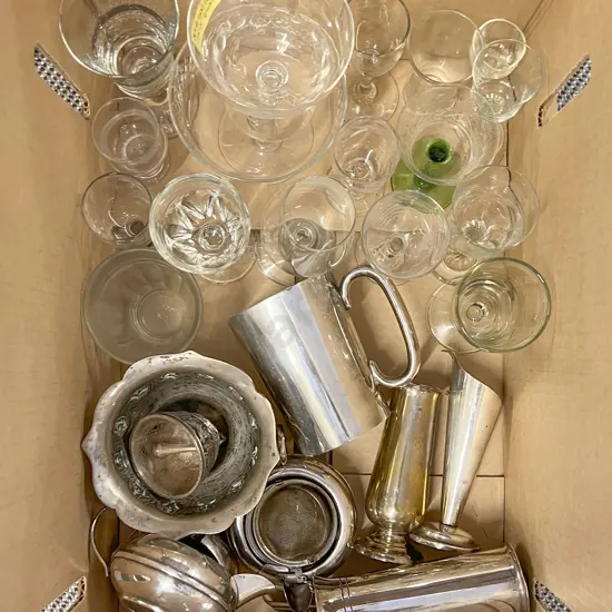 Box of Assorted Glassware and S/P