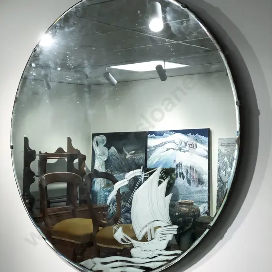 Large Circular Bevell Edged Mirror With Boat Design