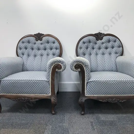 Pair of Upholstered Button Back Roll Armchairs
