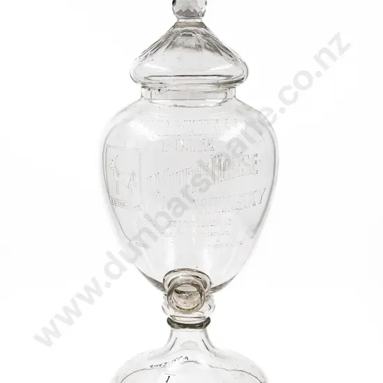 Large C19th White Horse Glass Whisky Glass Dispenser