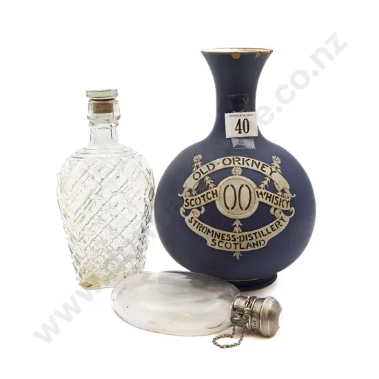 Adams Old Orkney Scotch Whiskey Vase and Two Glass Hip Flasks