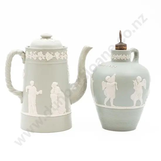 Victorian Relief Moulded Whiskey Decanter and Similar Coffee Pot