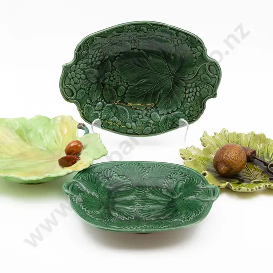 Two Victorian Cabbage Leaf Plates with Bretby and Carltonware Plates (4)