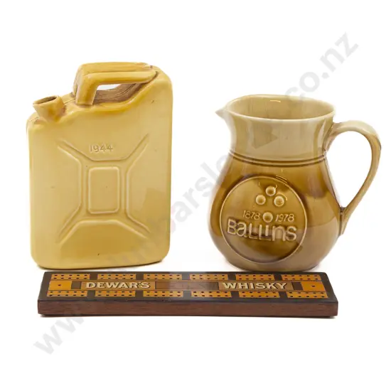 French Ceramic WWII Jerry Can with Commemorative Jug and Dewars Whisky Cribbage Marker