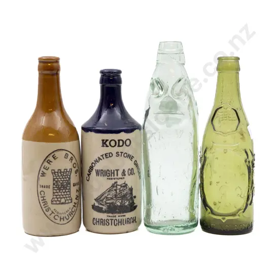 Two Stoneware Ginger Beer Bottles and Two Glass Bottles