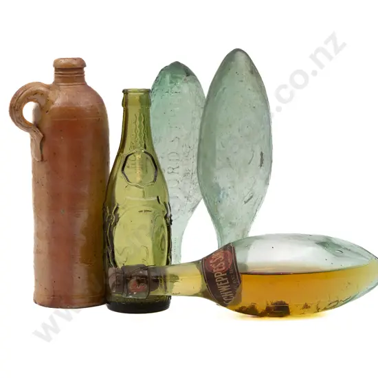 Three Vintage Glass Torpedo Bottles and Two Others