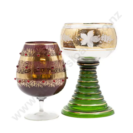 Two Large Coloured Glass Goblets