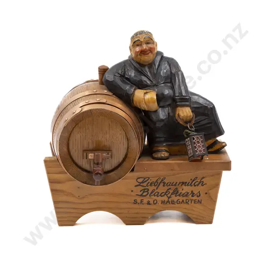 German Wooden Liebfraumilch Black Friars Monk and Barrel Ornament