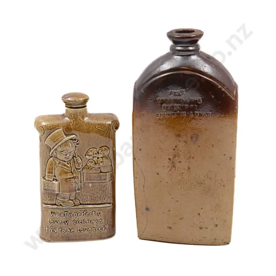 C19th Grey Bedford Arms Novelty Flask with Smaller Novelty Flask