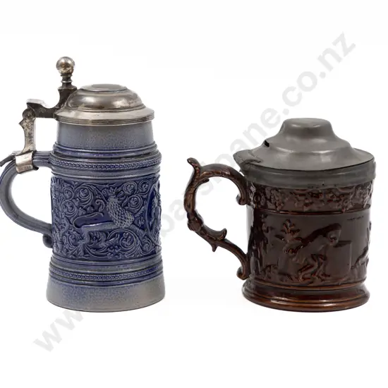 Victorian Pewter Lidded Tankard and Rhenish Tankard