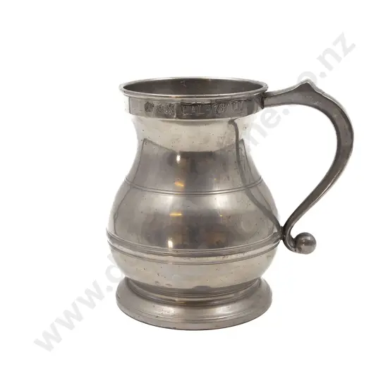 Large C19th Baluster Pewter Tankard