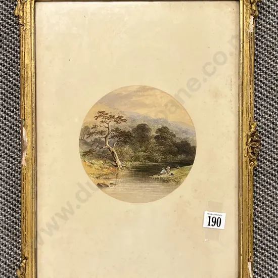 Small Victorian W/C of Figures By A River