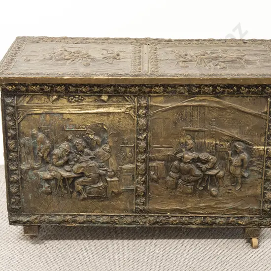 Large Embossed Brass Coal Bin