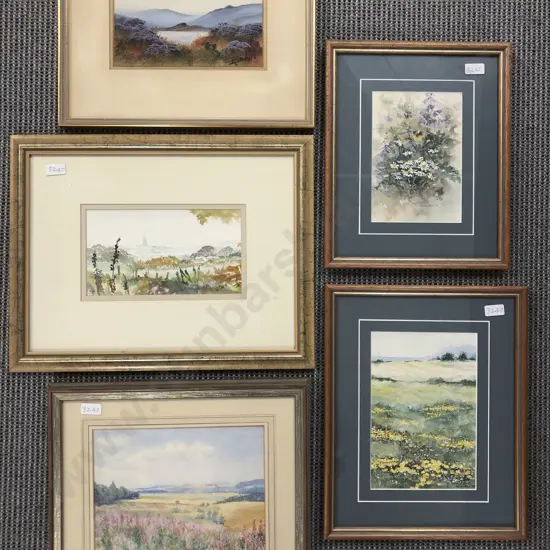 Five Assorted Framed Landscape and Floral Works