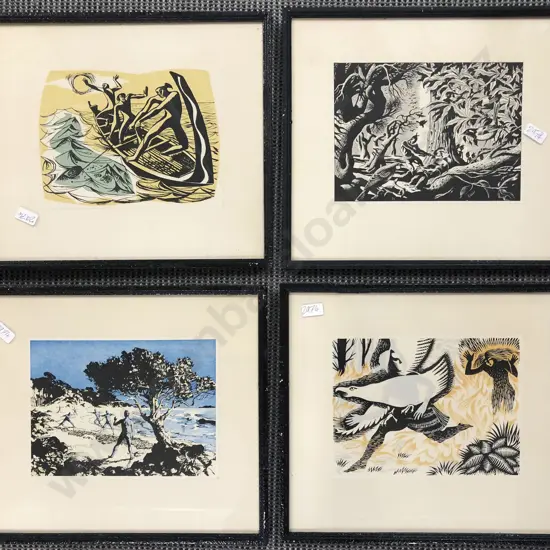 Four Framed Maori Myth Bookplate Prints