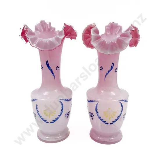 Pair of Hand Painted Art Glass Vases