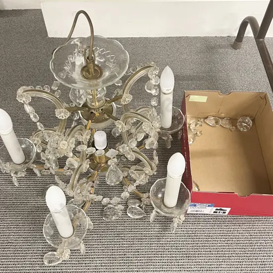 Five Light Chandelier With Assorted Crystal Droplets