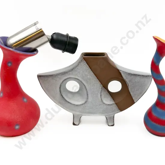 Three Abstract Vases (One Converted to Lamp)